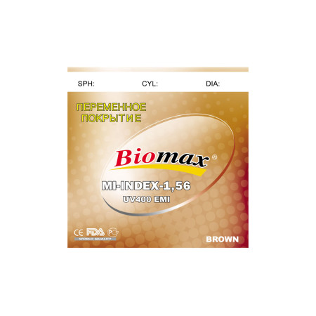 BIOMAX Полімерна лінза BIOMAX із захисним покриттям EMI. (Дегресія коричн.) Ind. 1,56 Ø70-65 (±0,0 / ±8,0)