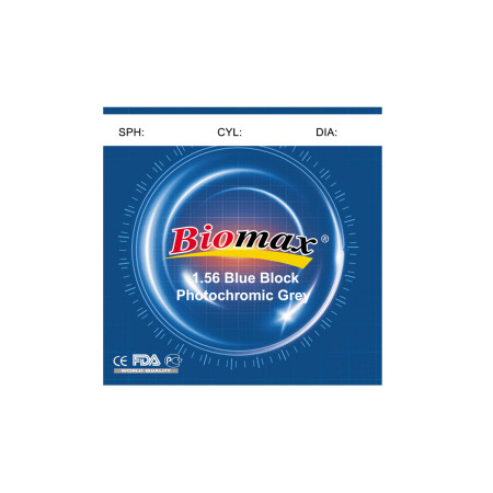 BIOMAX Полімер-фотохромна лінза BIOMAX, ORBITA BLUEBLOCK (сіра) Ind. 1,56 Ø70 (±0,0 / ±6,0)